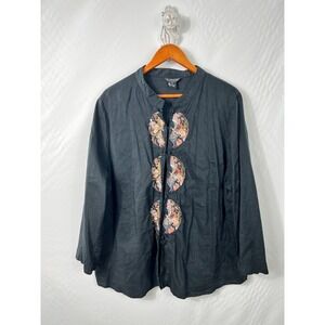Citron Jacket Women's 3X Embroidered Silk Linen Asian Button‎ Blazer Boho Blouse